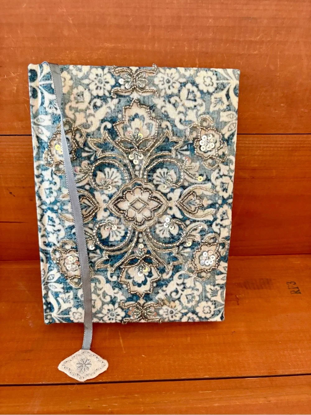 Hand-Beaded Hardcover Journal Embroidered Fabric Notebook, Lined Pages